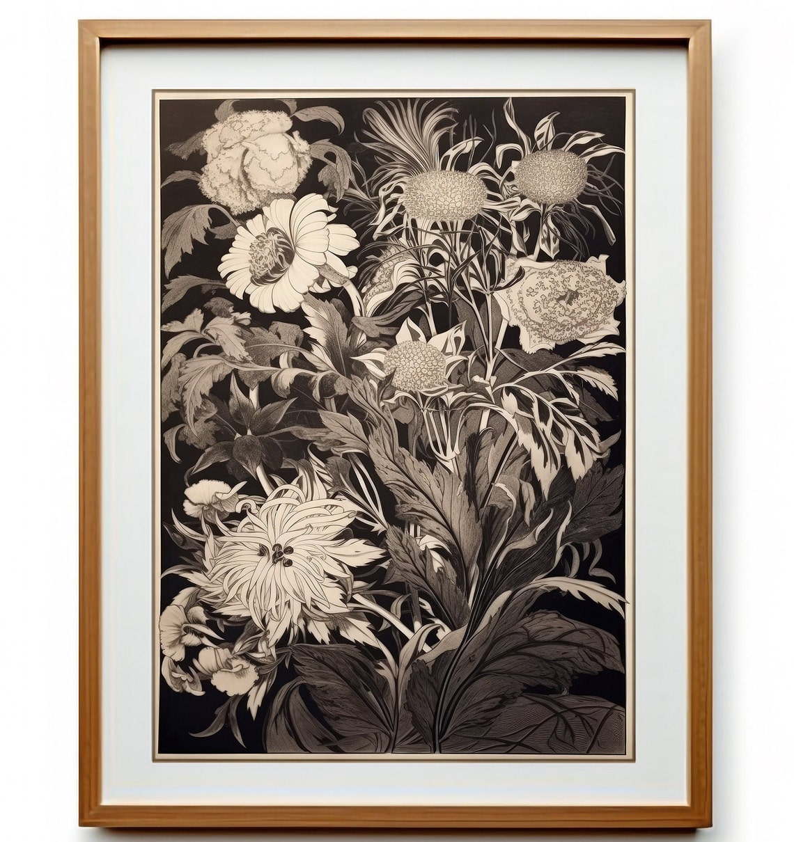 Vintage Black and White Botanical Engraving of Wildflowers Print - Image 3