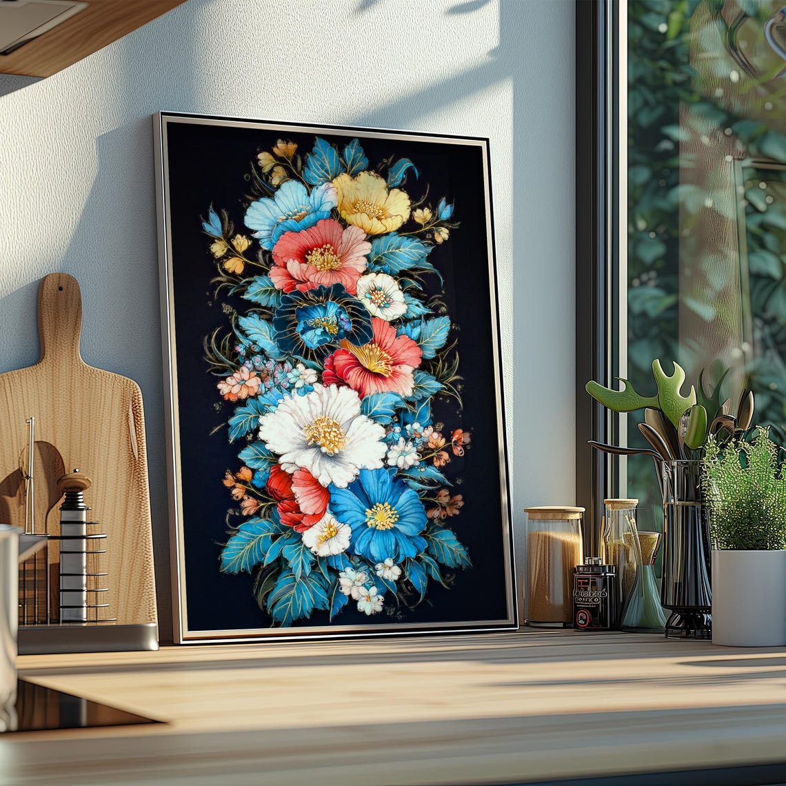 Vibrant Peony Bouquet Dark Background Bold Floral Art Poster - Image 2