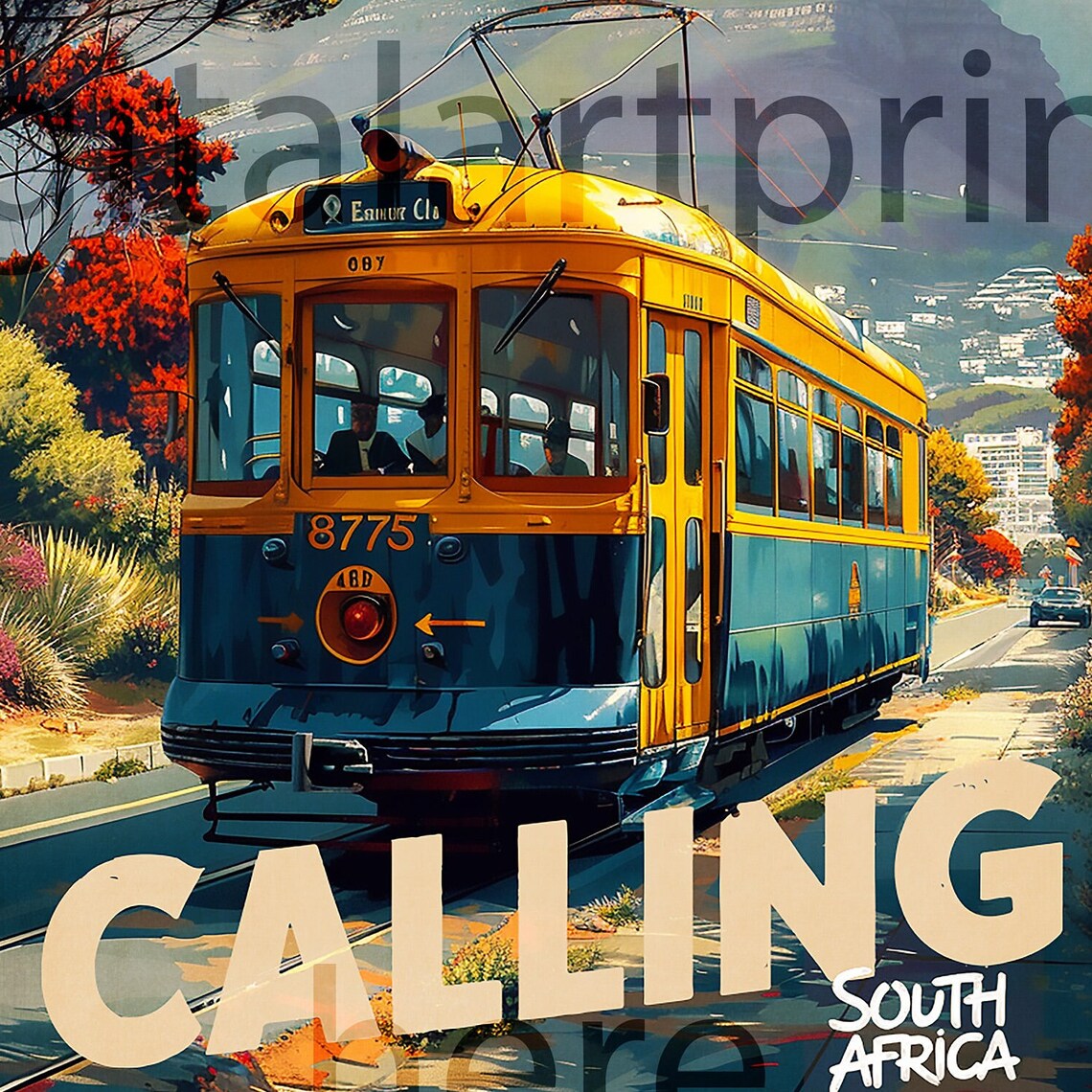 Cape Town South Africa Vintage Tram Calling Retro Travel Poster Art - Image 3