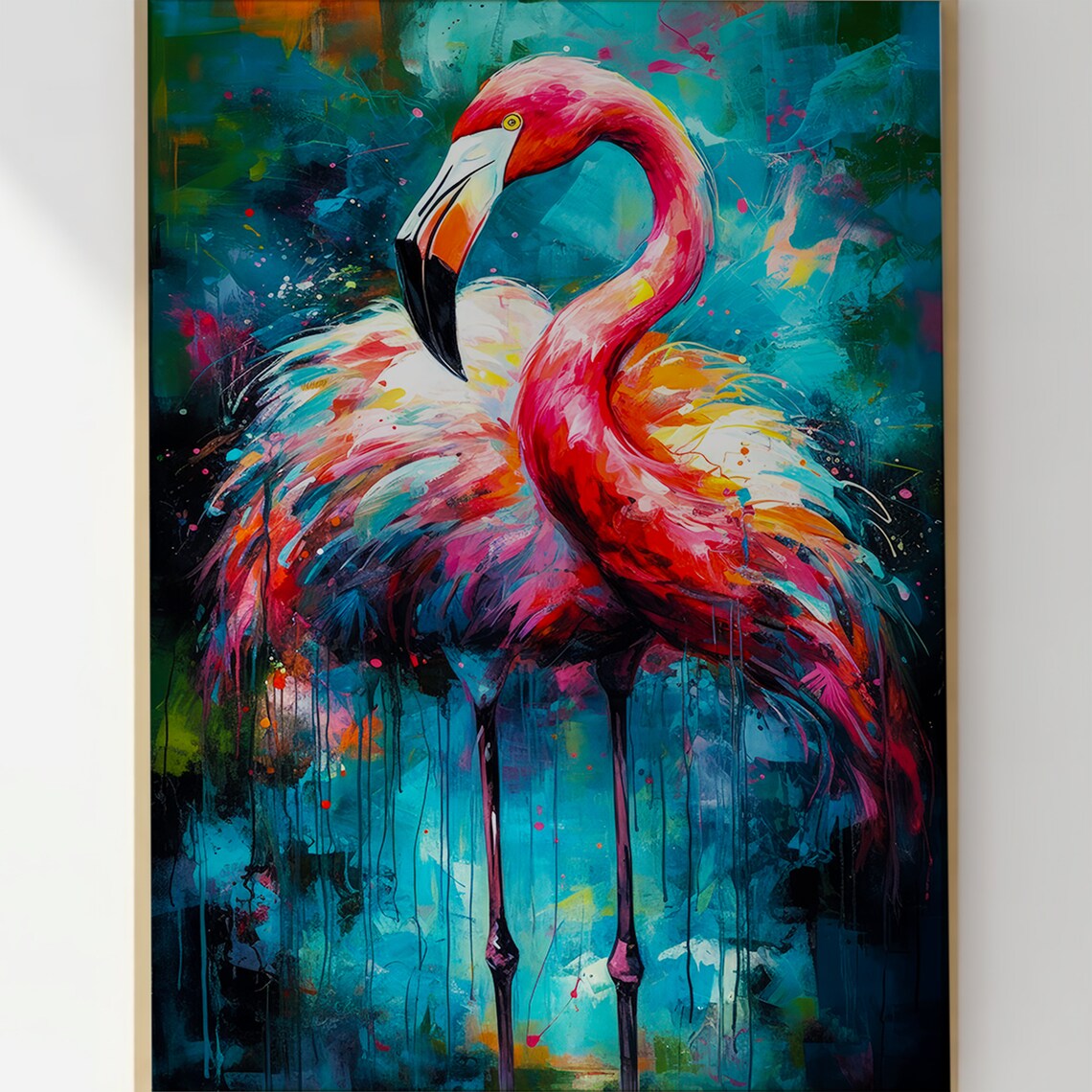 Pink Flamingo Abstract Colorful Bird Painting Modern Wall Art - Image 2