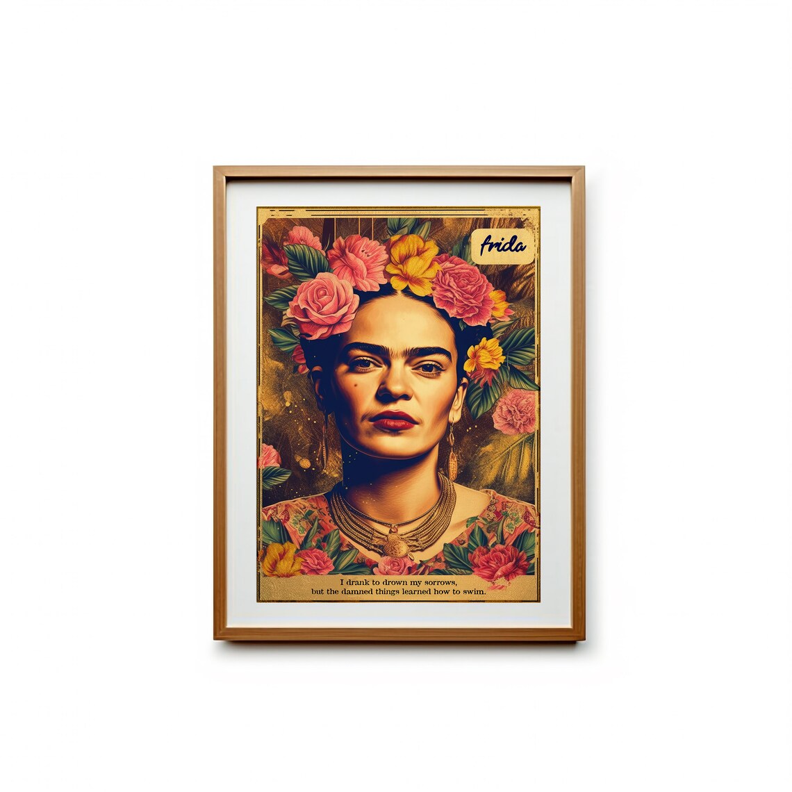 Frida Kahlo Floral Crown Portrait Inspirational Quote Wall Art - Image 2