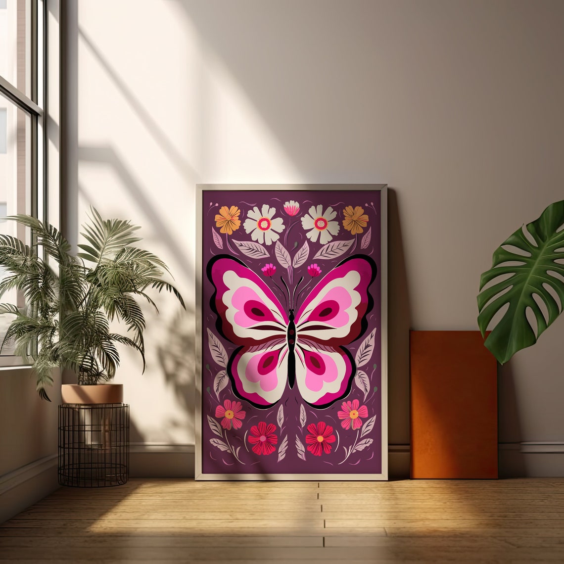 Whimsical Preppy Pink Butterfly Amid Blossoms Elegant Floral Poster - Image 3