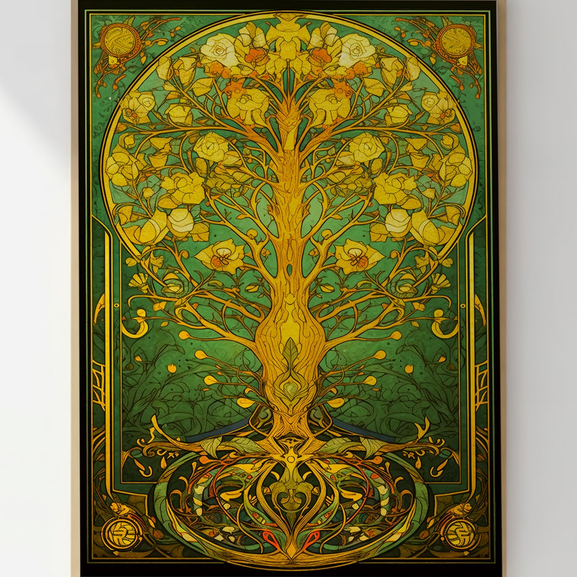 Art Nouveau Tree of Life Golden Floral Vintage Style Poster Art - Image 3