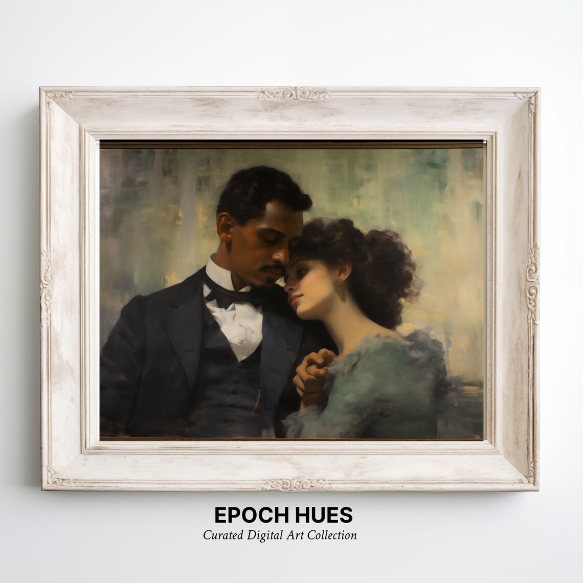 Tender Couple Embrace Romantic Vintage Oil Style Love Poster - Image 3