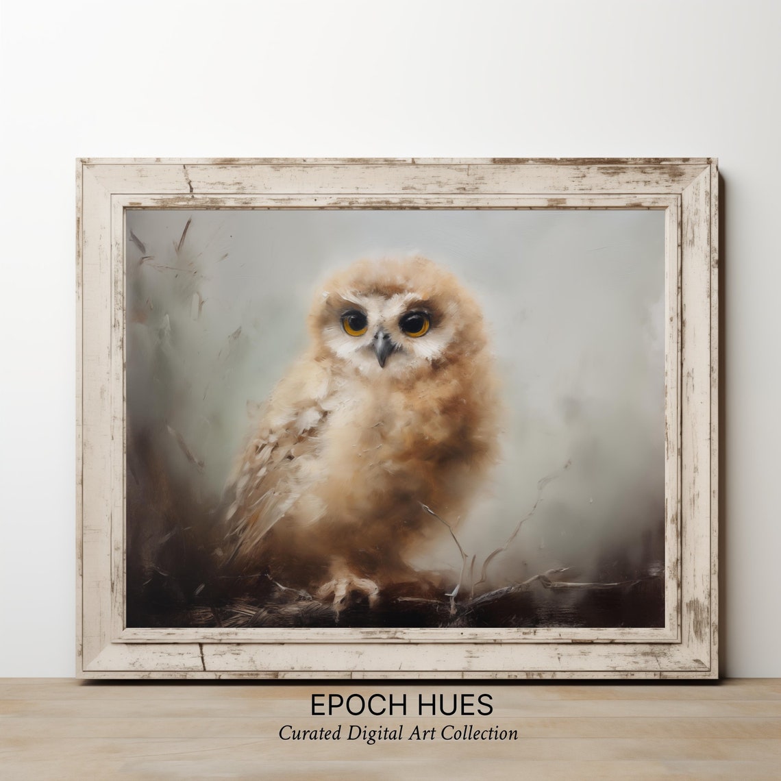 Baby Owl With Big Golden Eyes Soft Misty Wildlife Portrait Poster - Image 2