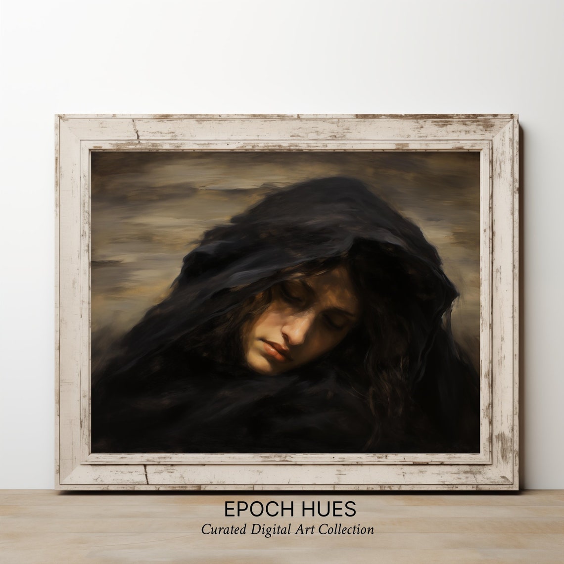 Mysterious Hooded Woman Dramatic Dark Portrait Painting Poster - Image 2