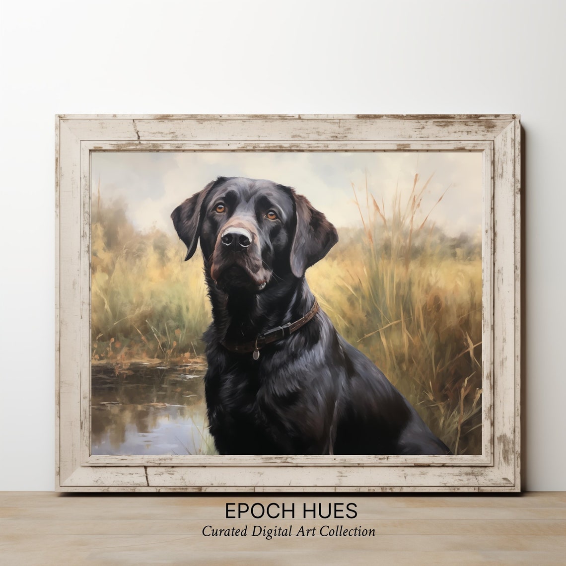 Black Labrador Retriever Marsh Pond Realistic Dog Art Poster - Image 2