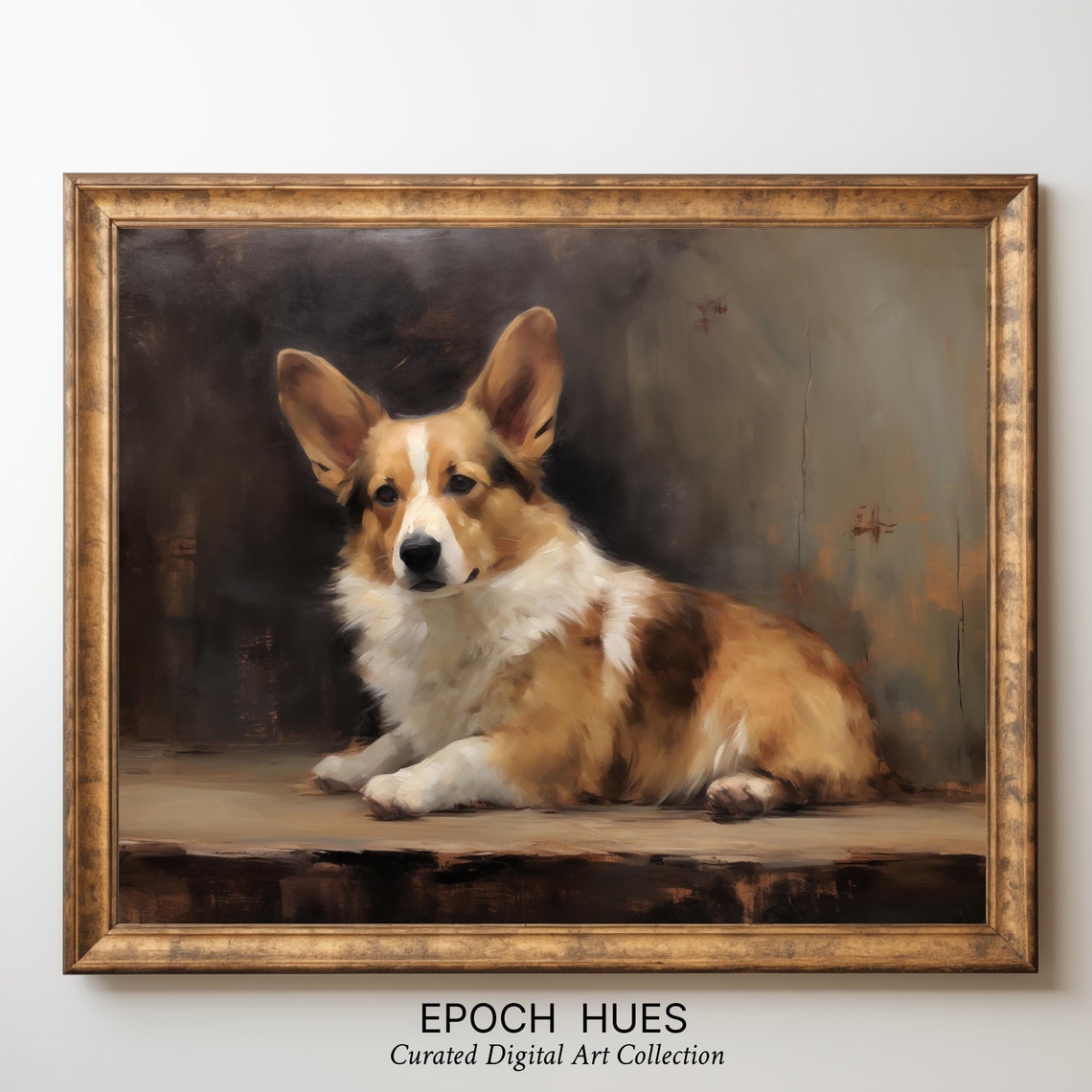 Corgi Dog Lying Down With Alert Ears Warm Vintage Pet Poster