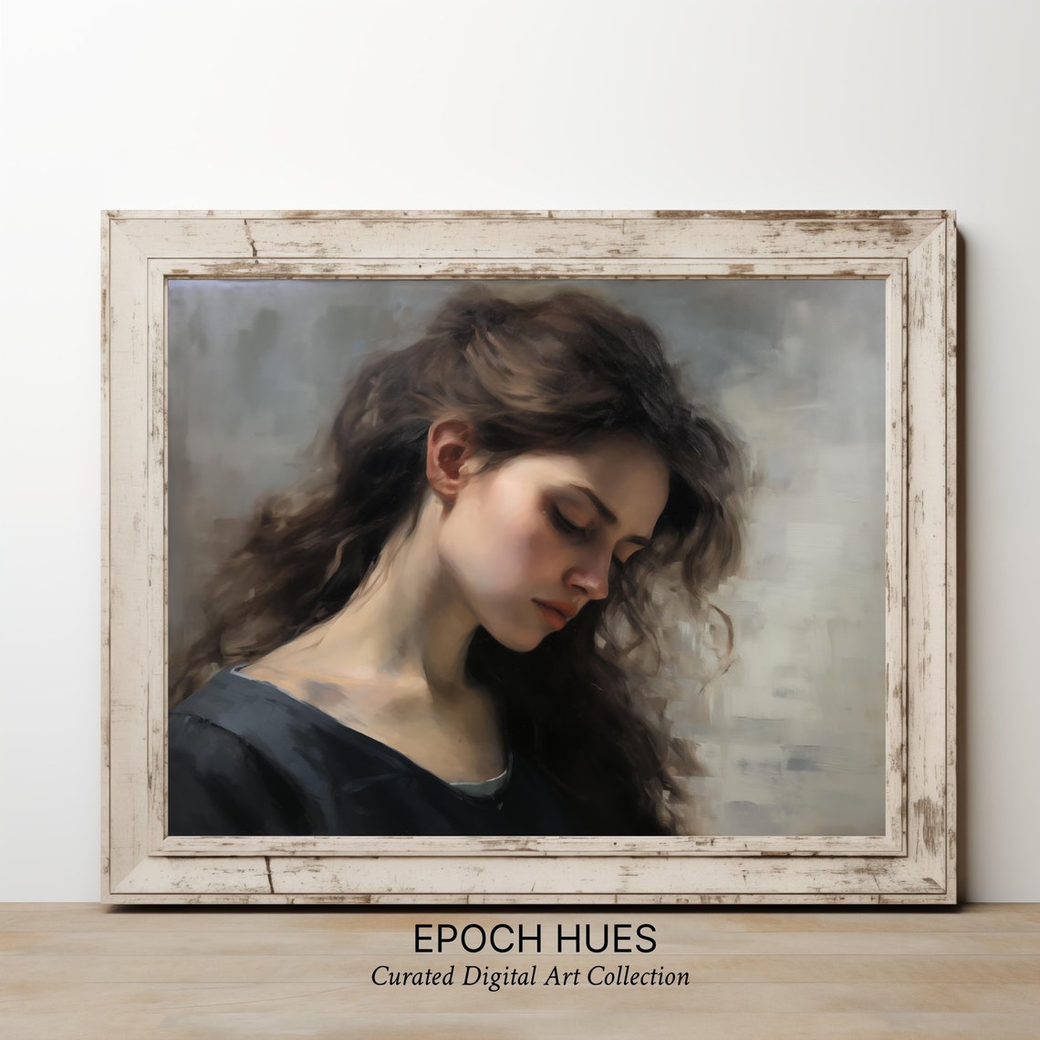 Woman with Flowing Dark Hair Pensive Classical Portrait Poster - Image 2