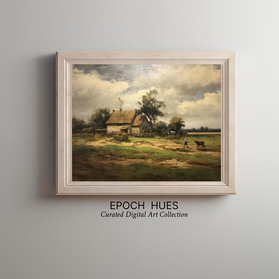 Rustic Farmhouse Painting Country Landscape Art Home Decor Wall Art Vintage Style Countryside Scene