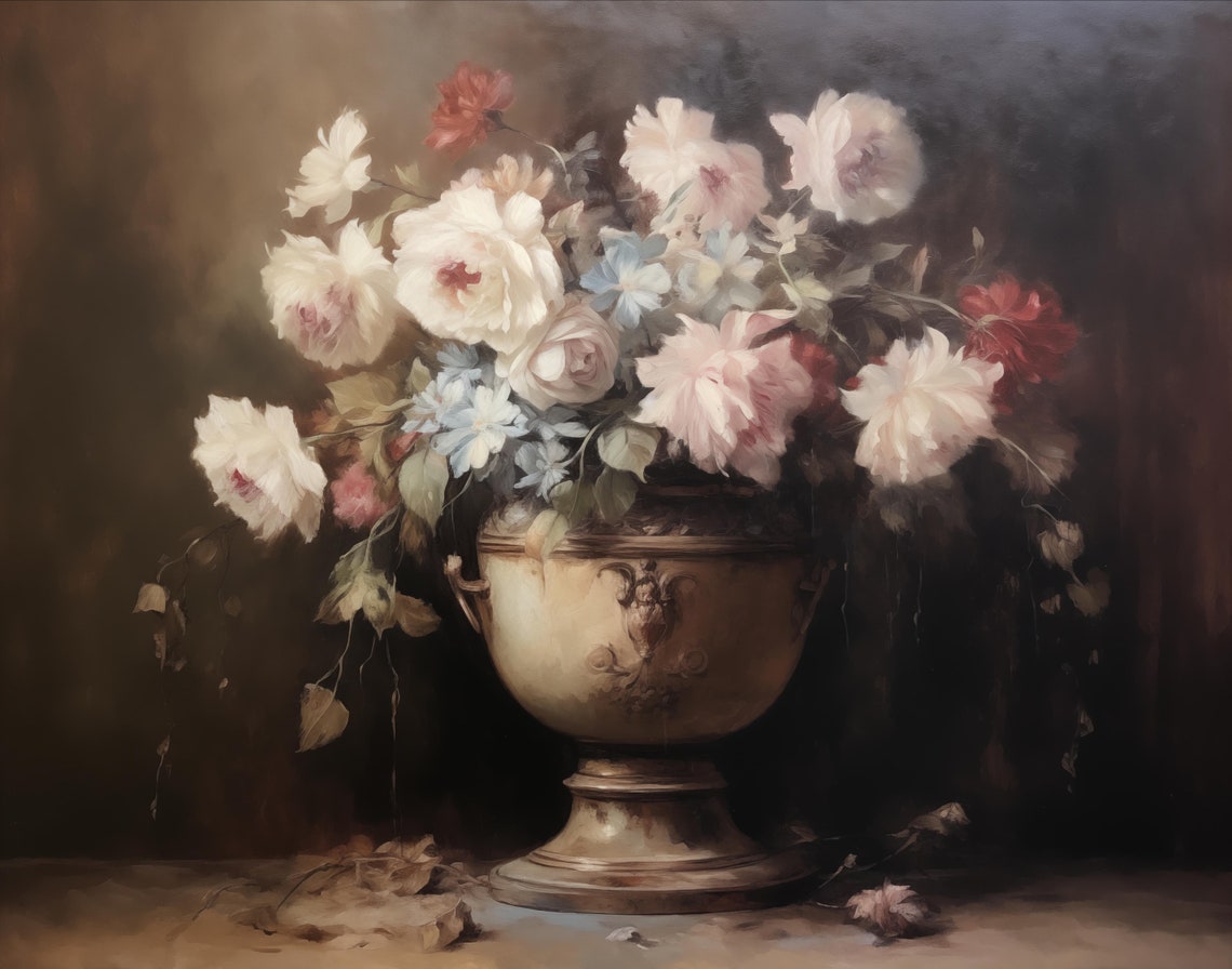 Classic Floral Bouquet in Antique Urn Vintage Still Life Poster - Image 2