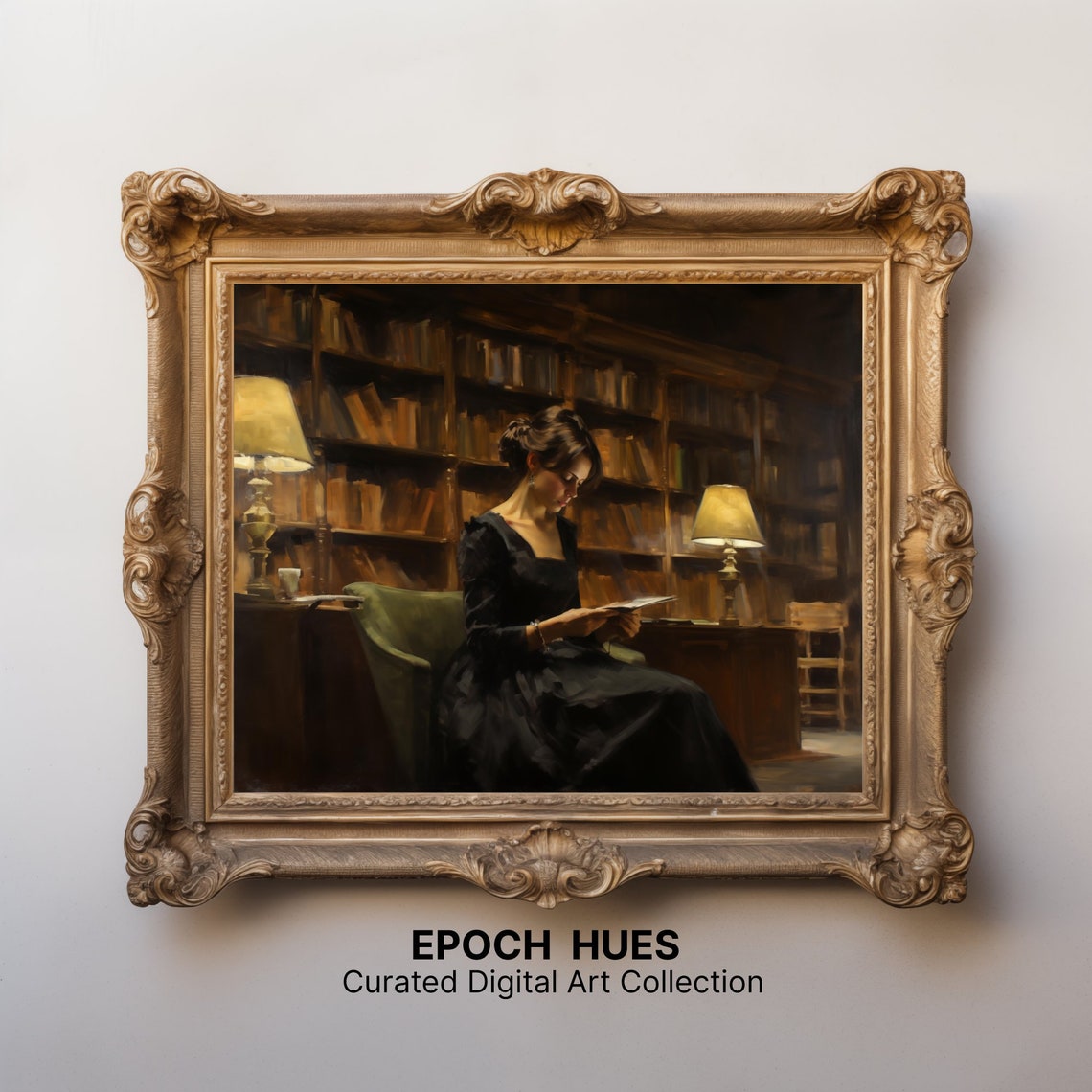 Vintage Style Reading Woman Artwork Classic Library Home Decor Elegant Wall Art - Image 3