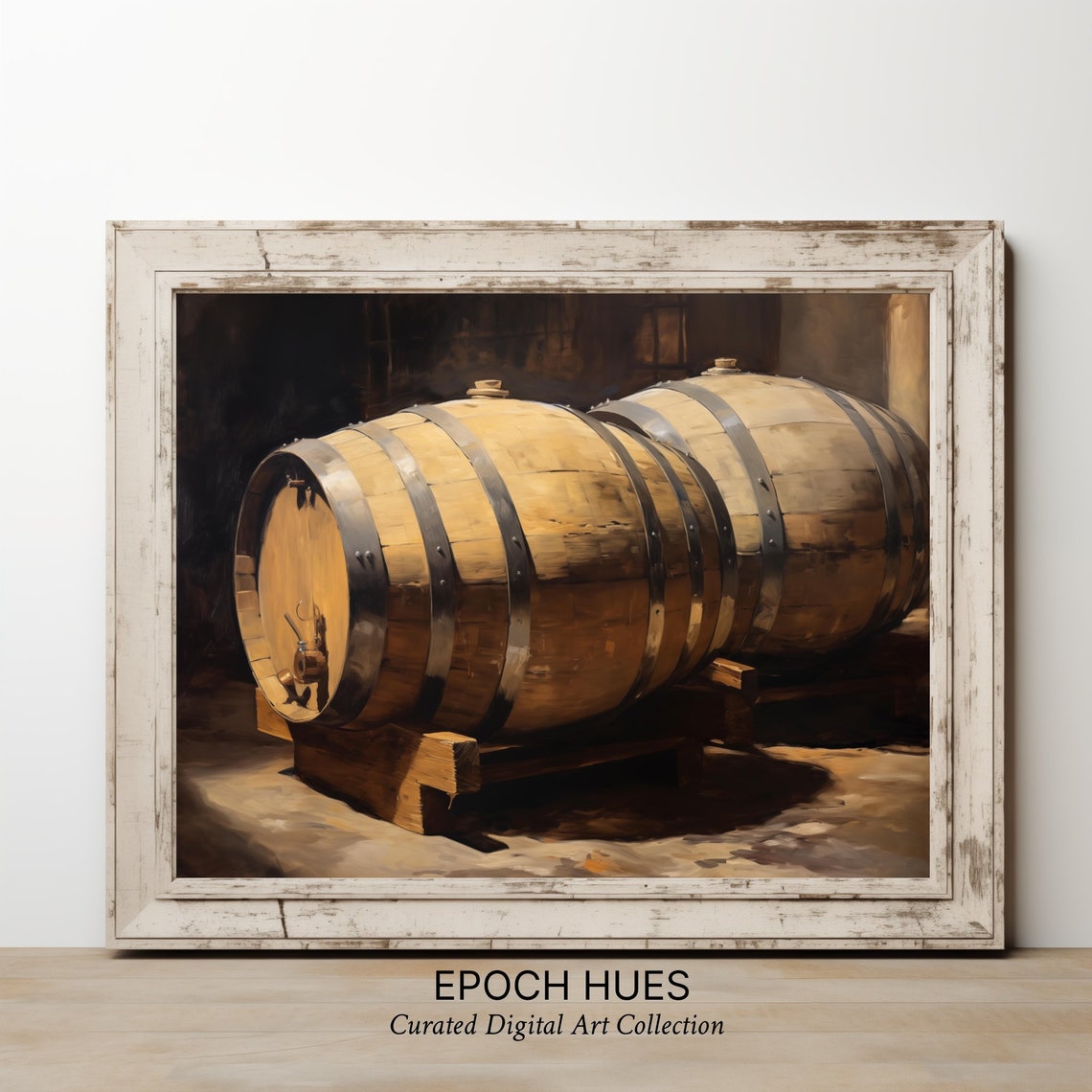 Wooden Wine Barrels in Dark Cellar Rustic Vintage Art Poster - Image 2