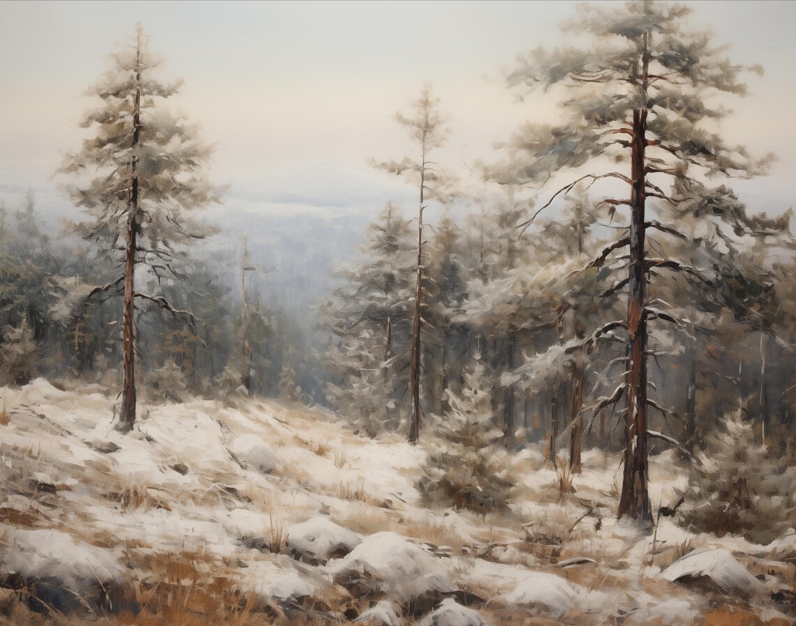 Winter Forest Landscape, Rustic Snowy Trees - Image 2
