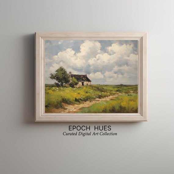 Rustic Cottage Landscape Painting Country Artwork Wall Decor Vintage Style Home Decoration