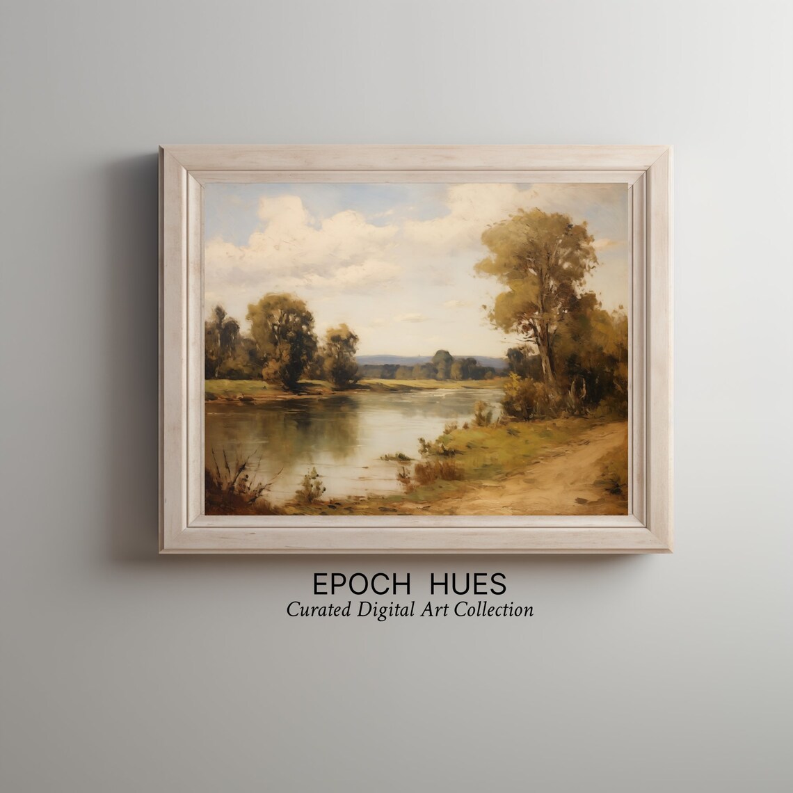 Vintage Landscape Painting, Classic River Scene