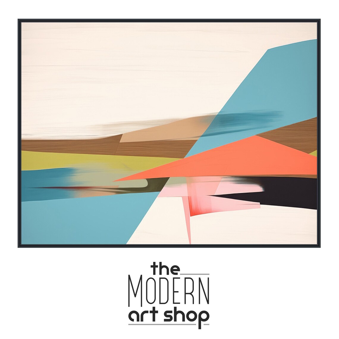 Abstract Layered Color Field Bands Coral Blue Landscape Art Poster - Image 4