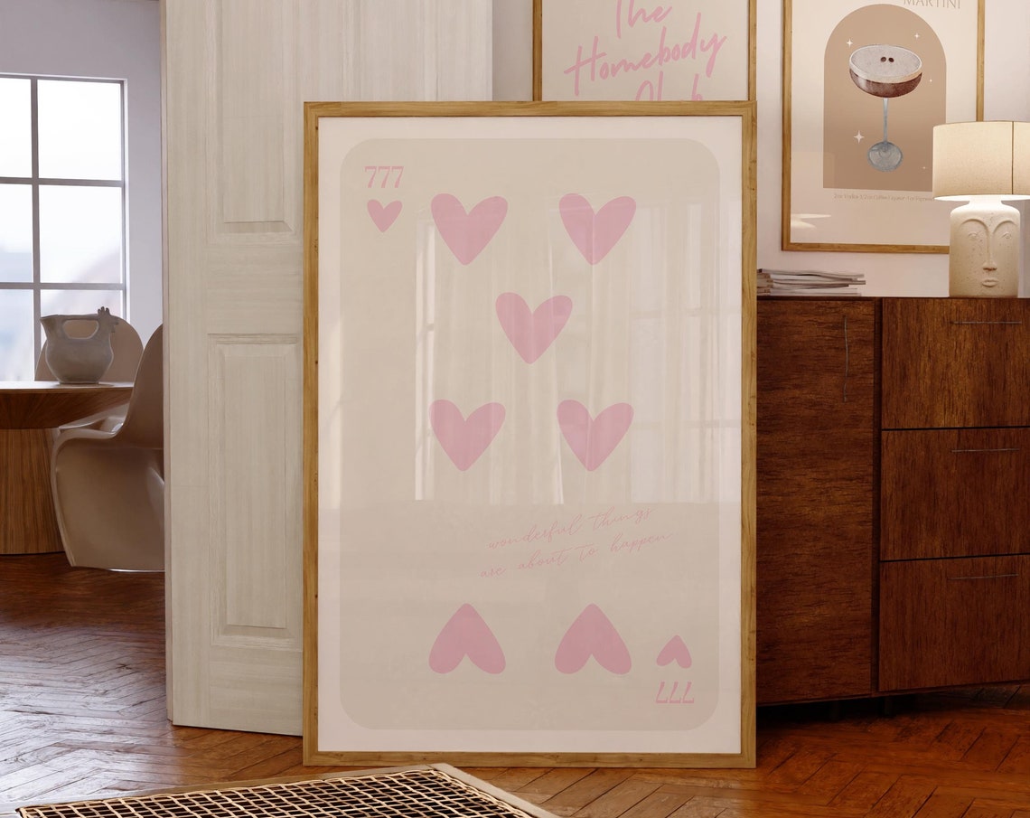 Angel Number 777 Blush Pink Hearts Hopeful Affirmation Wall Poster