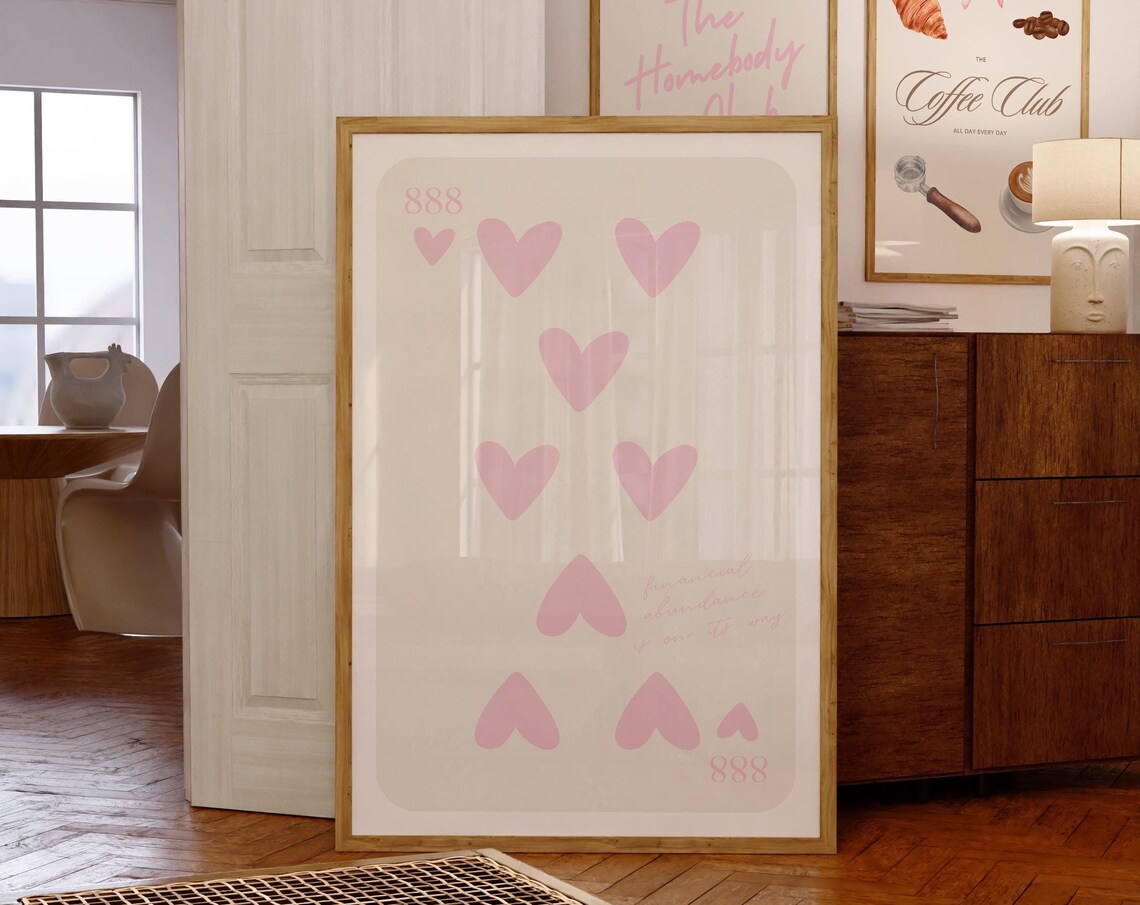 Angel Number 888 Blush Pink Hearts Abundance Manifestation Poster