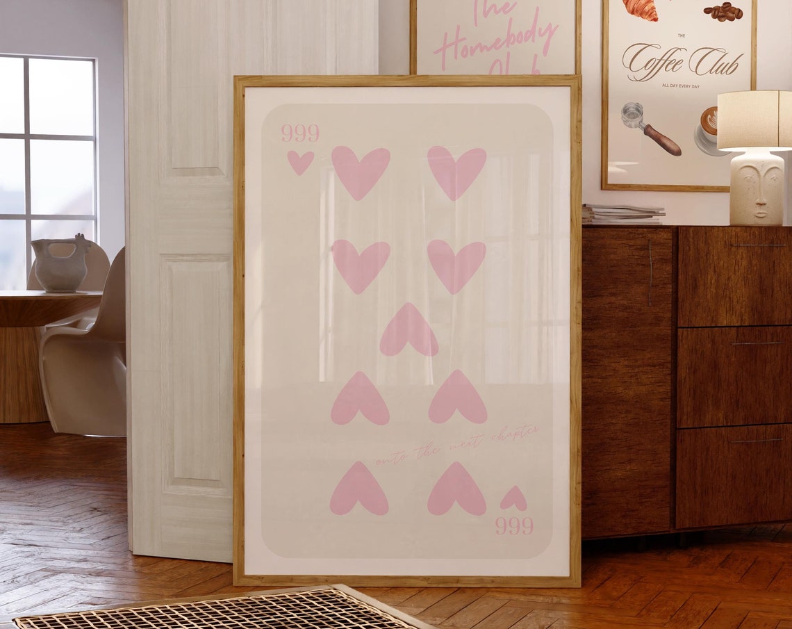 Angel Number 999 Blush Pink Hearts Playing Card New Chapter Poster