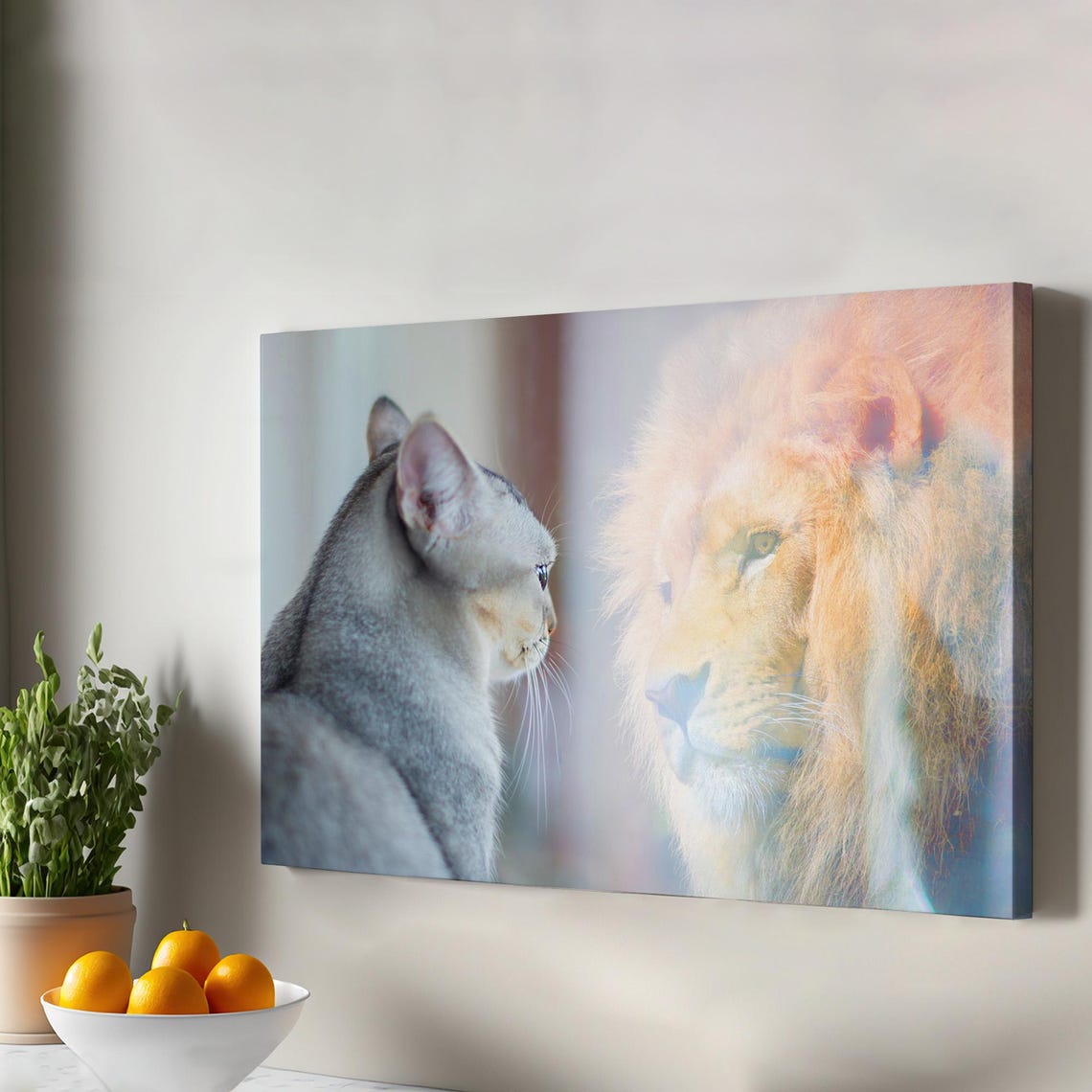 Kitten Sees Itself as Lion Motivational Canvas Art Brave Dream Print