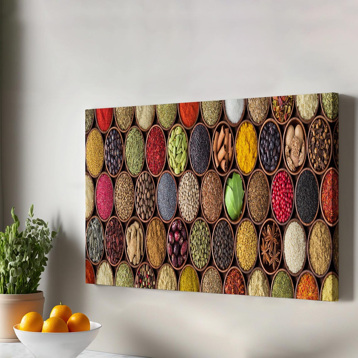 Colorful Spice Bowls Market Overhead Kitchen Canvas Wall Art