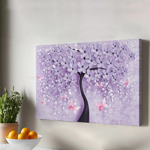 Blue Pearl Flowers And Butterflies Decorative Canvas Wall Art Large Flower Modern Decor Housewarming Gifts
