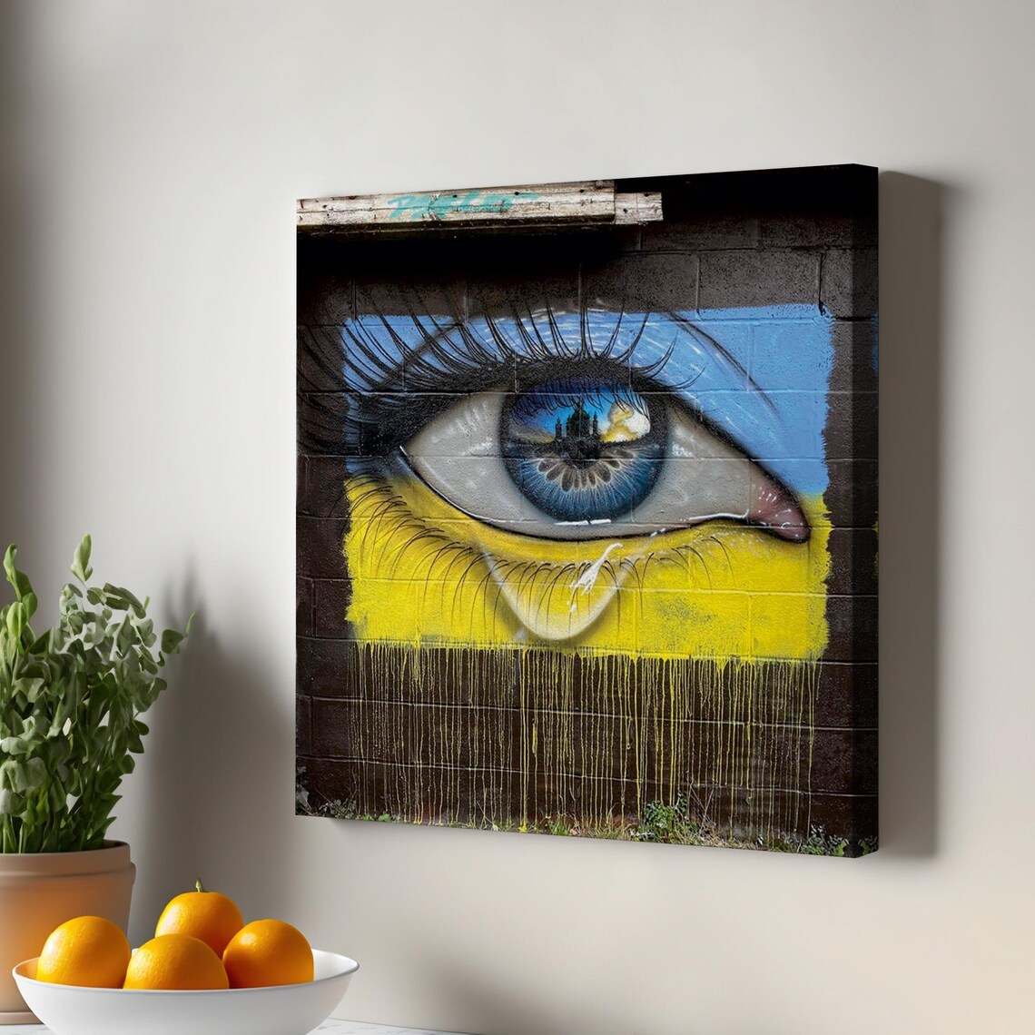 Ukraine Crying Eye Street Art Mural Blue Yellow Flag Canvas Poster