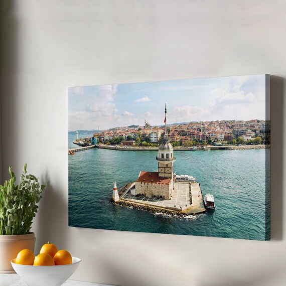 Maidens Tower Istanbul Aerial View On Bosphorus City Canvas Wall Art