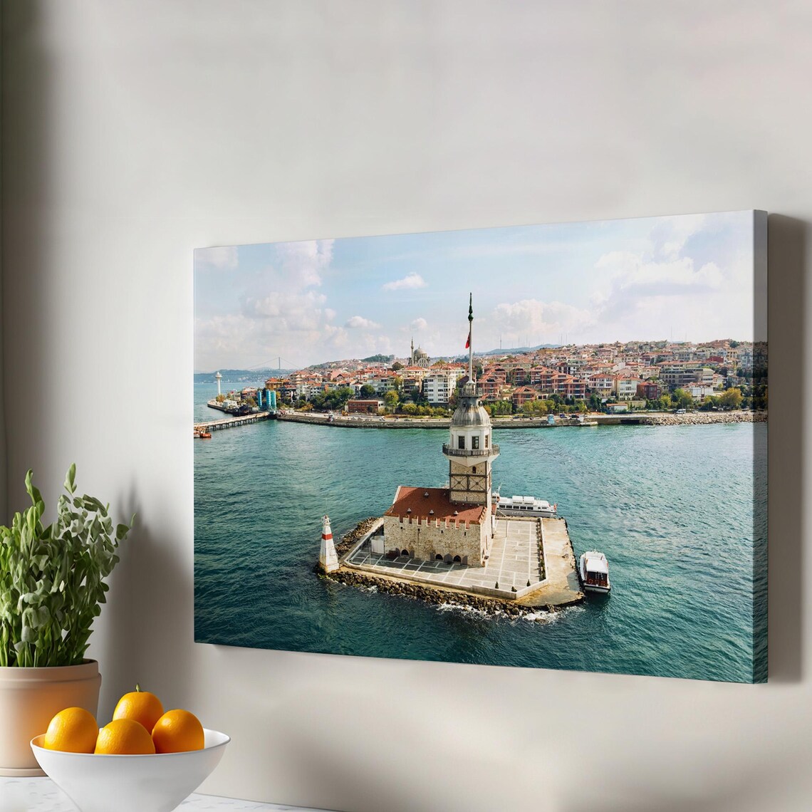 Maidens Tower Istanbul Aerial View On Bosphorus City Canvas Wall Art