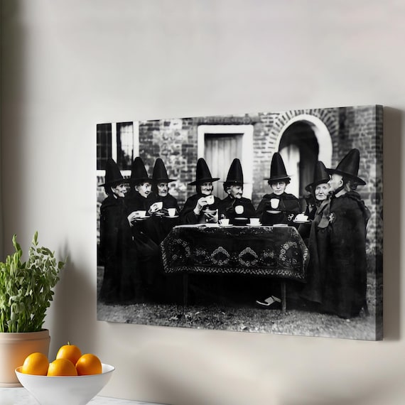 Old Witches Tea Party Art Large Wall Halloween Canvas Housewarming Gifts Print Framed