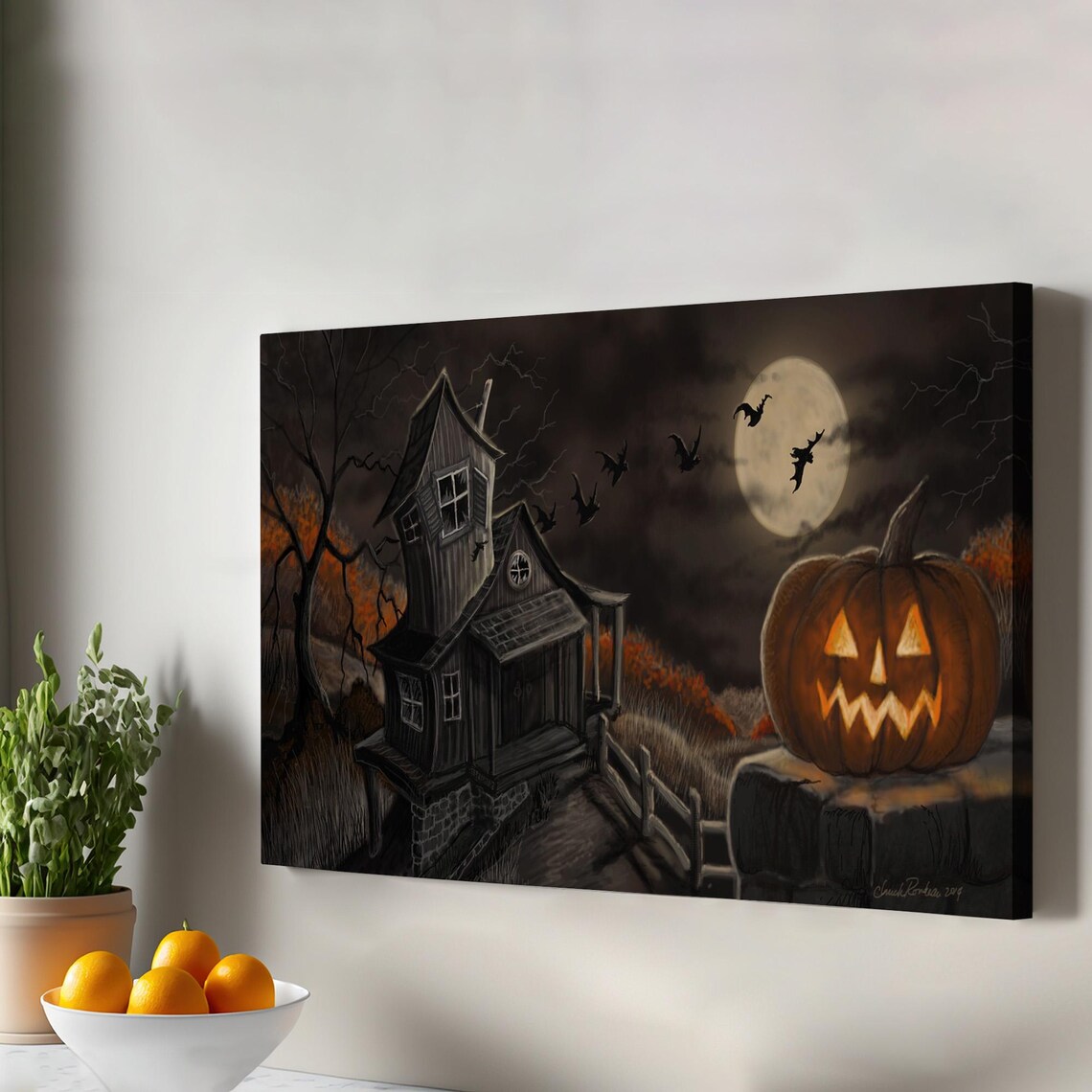 Haunted House Halloween Decorative Wall Painting Canvas Print Large Art Framed
