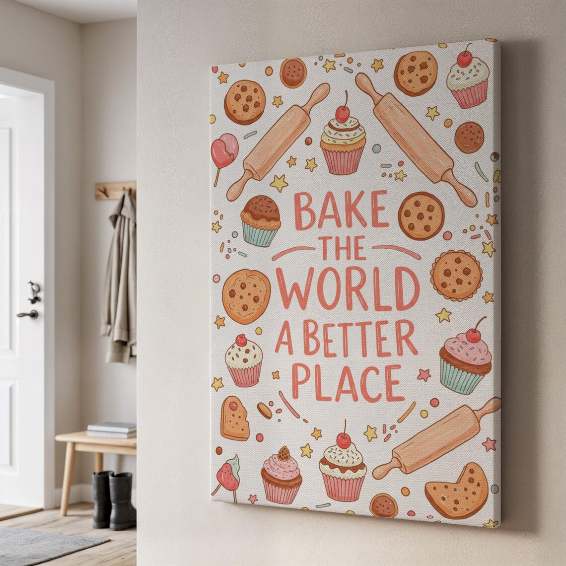 Bake The World A Better Place Kitchen Quote Art Print