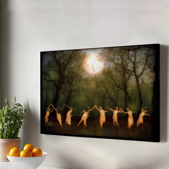 Moonlit Forest Circle Dancers Full Moon Ritual Fantasy Art Poster