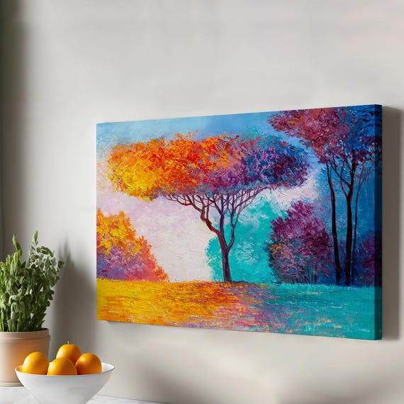 Colorful Trees Oil Painting Look Decorative Canvas Wall Art Large Abstract Print