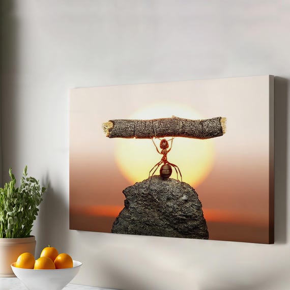 Strong Ant Canvas Wall Art Lifting Tree Motivation Print Large Animal Decor Housewarming Gifts