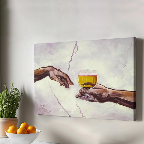 God Offering Beer To Adam Art Pop Canvas Wall Populer Print