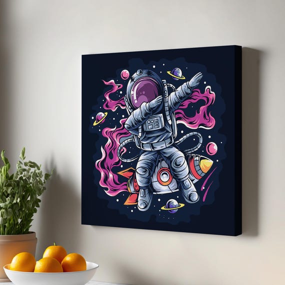Dancing Astronaut Canvas Painting Framed Wall Art Illustration Print Housewarming Gifts
