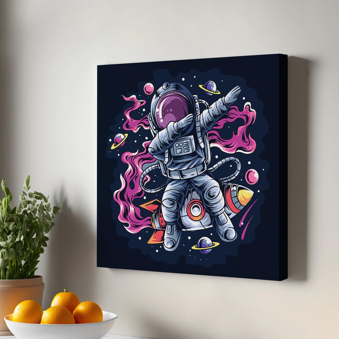 Dancing Astronaut Canvas Painting Framed Wall Art Illustration Print Housewarming Gifts