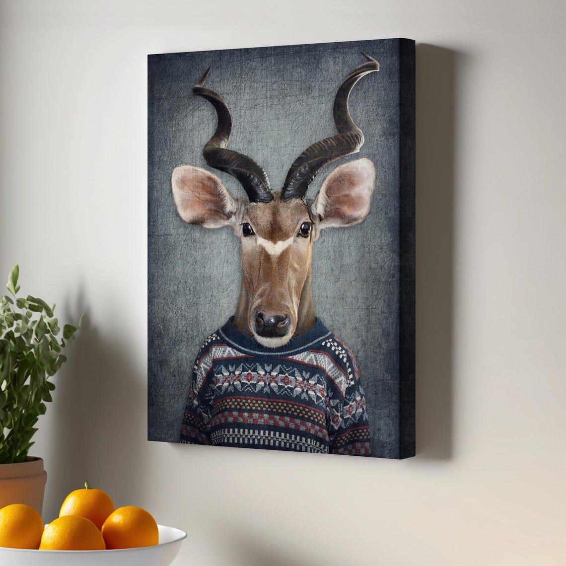 Human With Antelope Canvas Art Framed Wall Animal Modern Decor Housewarming Gifts
