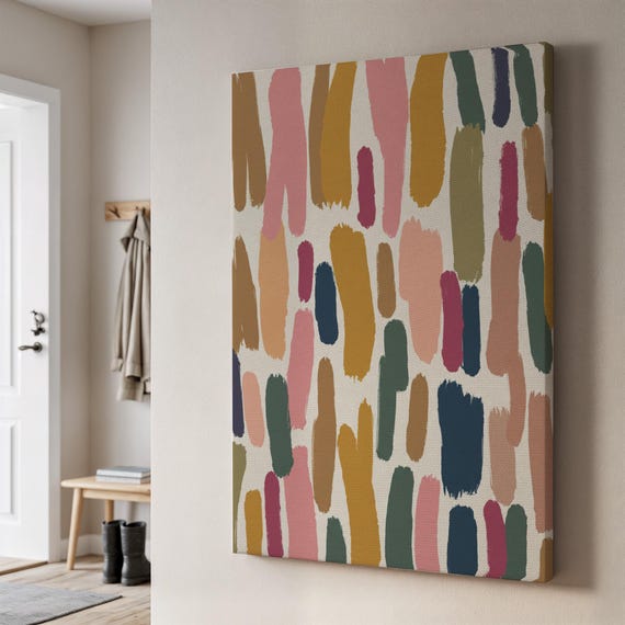 Colorful Abstract Canvas Art Bold Brush Stroke Design In Warm Tones Modern Geometric Wall Decor Contemporary For Living Room