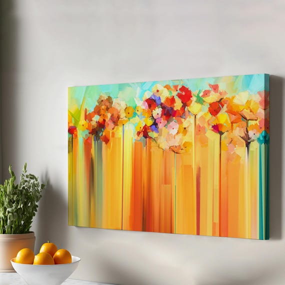 Abstract Flowers Oil Painting Look Decorative Canvas Wall Art Flower Housewarming Gifts Modern Decor