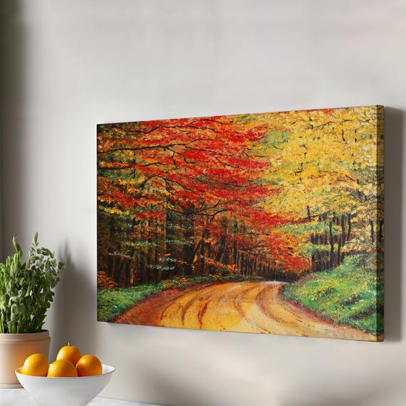 Forest Road Oil Painting Look Decorative Canvas Wall Art Landscape Table Nature Decor