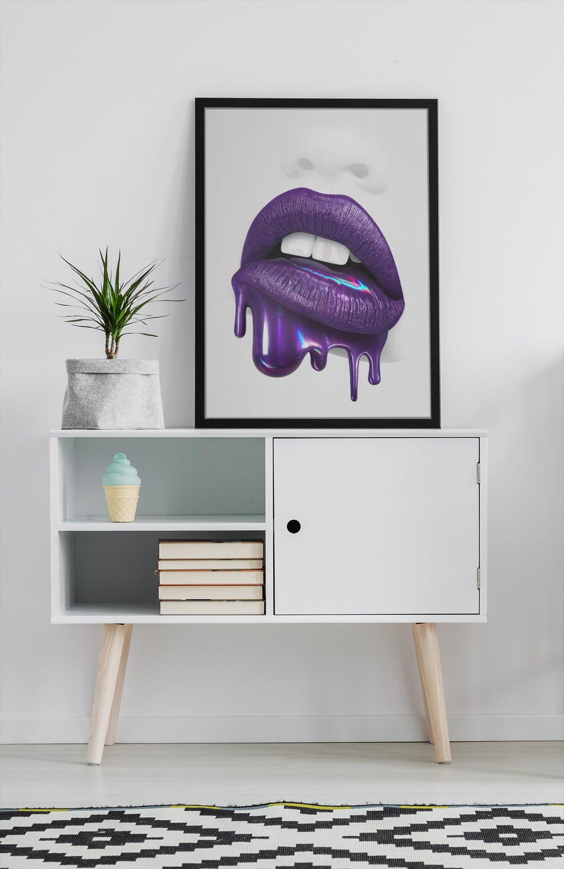 Purple Dripping Lips Glossy Pop Art Framed Beauty Salon Poster - Image 2
