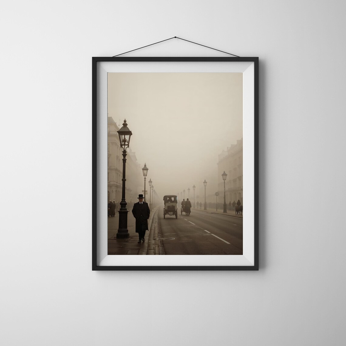 Foggy Victorian London Street Gas Lamps Carriage Moody Wall Poster