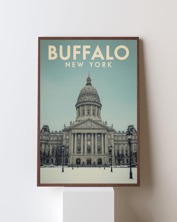 Buffalo New York Retro City Poster Vintage Wall Art Travel Midcentury Style Home Decor