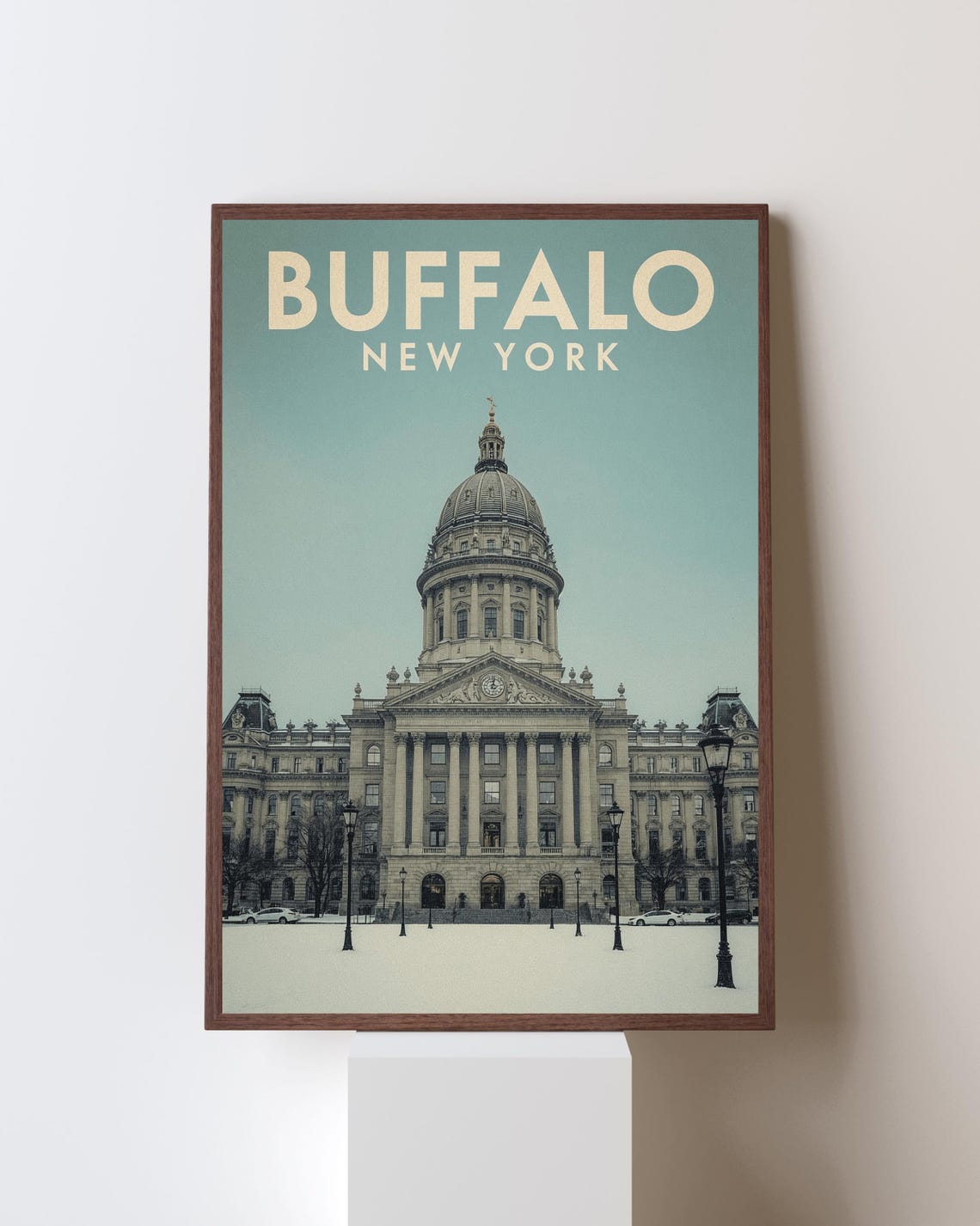 Buffalo New York Winter Snow Historic Domed Building Scene Poster
