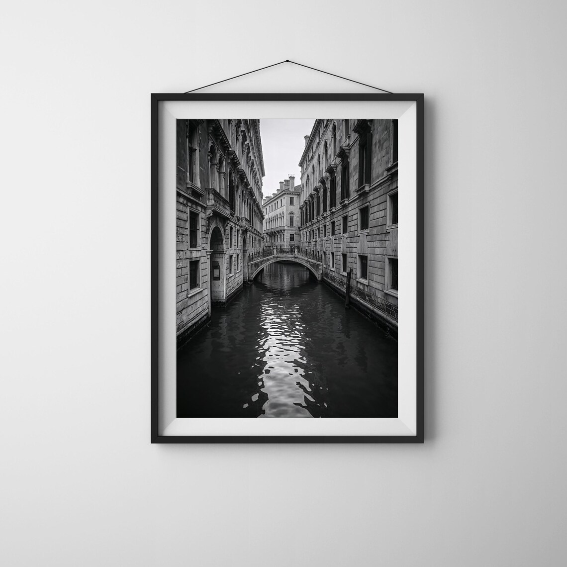 Venetian Canal Stone Bridge Black and White Photography Poster