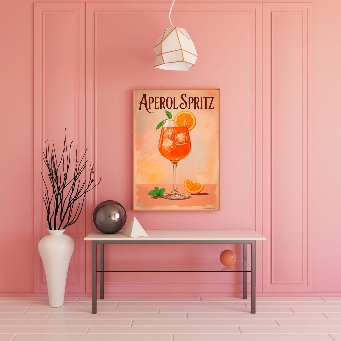 Aperol Spritz Retro Cocktail Glass Orange Garnish Bar Poster