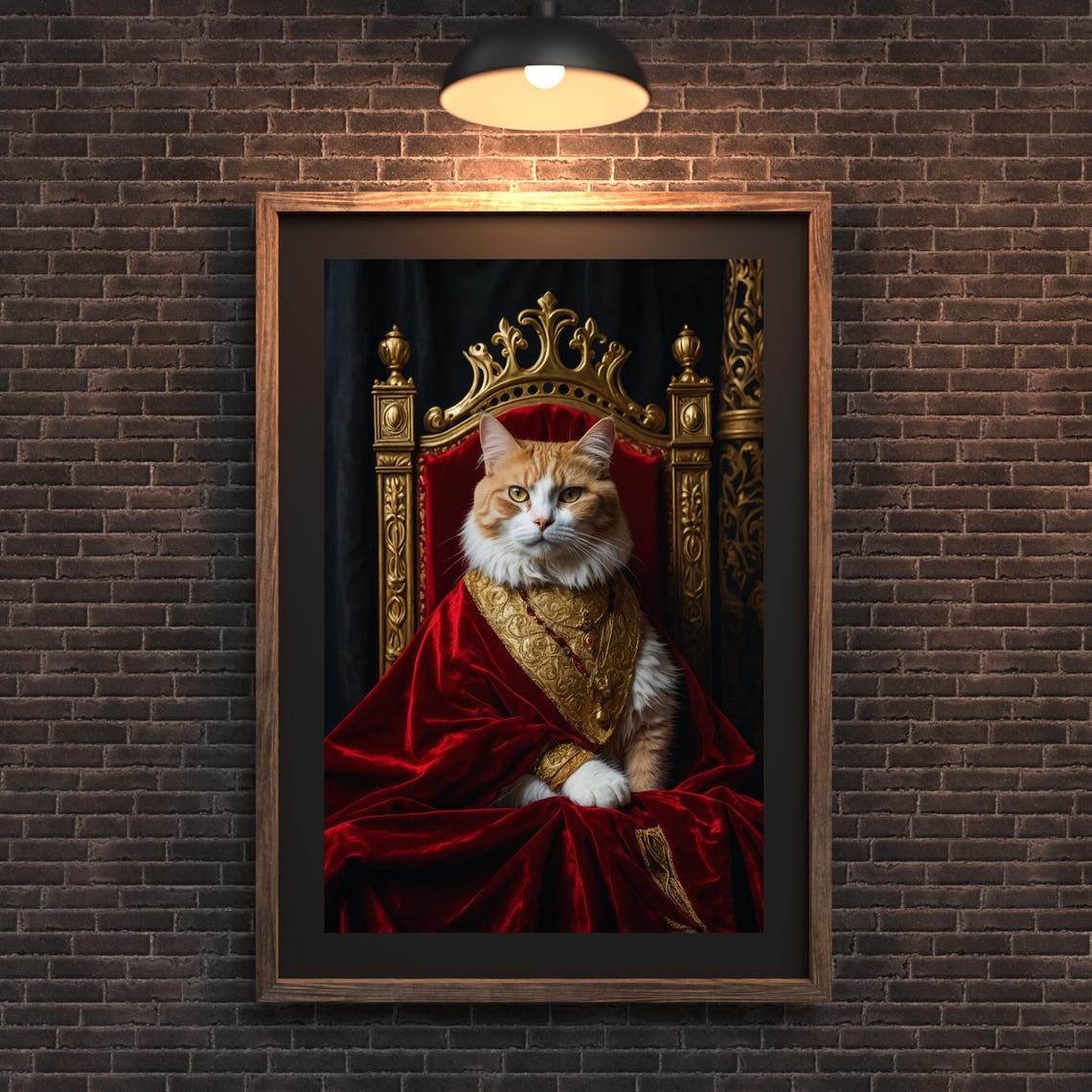 Royal Cat Renaissance Portrait Red Velvet Throne Regal Feline Poster